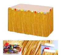 OTMVicor Falda de mesa hawaiana, falda de cuento de hierba de 2,9 m con flores, decoración hawaiana para fiesta hawaiana de Tiki Bar