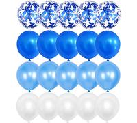 OTMVicor Globos azules, 20 unidades, azul claro, blanco, azul oscuro y confeti, 12 pulgadas, colores mezclados, unisex, niños y adultos, globos, tema azul, amplia aplicación, servicio al cliente