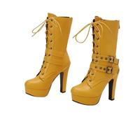 OTMYIGO ,Amarillo,43, Botas de Fiesta Plataforma tacón para Mujer hasta la Pantorrilla Cordones