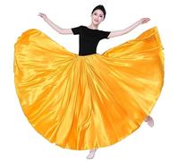 OTMYIGO Falda de satén para Baile, Falda Larga para Mujer, Falda Gitana para práctica de Danza del Vientre, Falda de Flamenco, Falda de salón de Baile Grande, Disfraz de Halloween,A4,540°