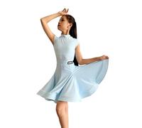 OTMYIGO ,Light Blue,150, Vestido de Baile Latino sin Mangas para niñas Ropa de Baile para niños Samba y Tango, Traje de Baile de salón para actuaciones y competiciones