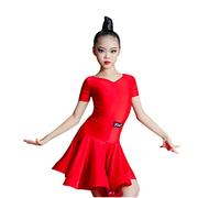 OTMYIGO Niñas Nylons Media Mangas Vestido de Baile Latino para Competición Bailes de Salón Salsa Práctica de Baile Ropa de Fiesta,Rojo,130