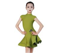 OTMYIGO ,Verde,130, Vestido de competición de Baile Latino Profesional para niñas, sin Mangas, Cuello Alto, Baile de salón, Salsa cha cha Falda