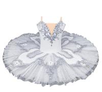 OTMYIGO Vestido de Bailarina del Lago de los cisnes, Plato de panqueques de Baile, Manga de tutú, Leotardo de Gimnasia Floral, tutú de Ballet,Blanca,170