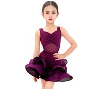 OTMYIGO Vestido de Baile Latino para niña Falda para Fiesta o competición de Salsa Rumba salón de Baile Tango cha cha chá Jazz,Púrpura,170