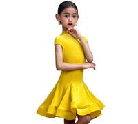 OTMYIGO Vestido de Baile Latino para niños sin Mangas, Vestido de Rumba y Samba para salón de Baile, Faldas, Ropa de Baile para niñas de 3 a 13 años,Amarillo,160