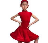 OTMYIGO Vestido de Baile Latino para niños sin Mangas, Vestido de Rumba y Samba para salón de Baile, Faldas, Ropa de Baile para niñas de 3 a 13 años,Rojo,160