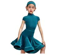 OTMYIGO Vestido de Baile Latino para niños sin Mangas, Vestido de Rumba y Samba para salón de Baile, Faldas, Ropa de Baile para niñas de 3 a 13 años,Azul,180