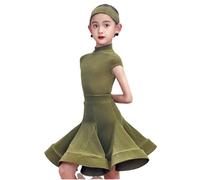 OTMYIGO Vestido de Baile Latino para niños sin Mangas, Vestido de Rumba y Samba para salón de Baile, Faldas, Ropa de Baile para niñas de 3 a 13 años,Verde,180