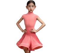 OTMYIGO Vestido de Baile Latino para niños sin Mangas, Vestido de Rumba y Samba para salón de Baile, Faldas, Ropa de Baile para niñas de 3 a 13 años,Rosado,120
