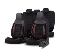 otoM Fundas de Asiento 'CityBug' universales de Velur/Tela 'Comfortline' Negro/Rojo - 9 Piezas - compatibles con airbags Laterales