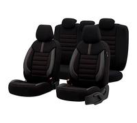 OtoM Fundas de Asiento universales de Tela/Cuero 'Limited' Negro + Costura roja - 11 Piezas - compatibles con airbags Laterales