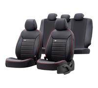 OtoM Fundas de Asiento universales de Cuero 'Premium' Negro + Ribetes Rojos - 11 Piezas - compatibles con airbags Laterales