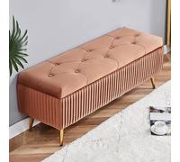 Otomana con espacio de almacenamiento de terciopelo y patas de metal doradas, taburete acolchado con reposapiés acolchado y espacio de almacenamiento para salón y dormitorio, banco en la cama (tamaño