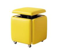 Otomana cuadrada apilable 5 en 1 con ruedas, taburete de cuero versátil y silla de cubo para dormitorio y dormitorio, pequeño banco amarillo que ahorra espacio para una vida moderna