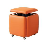 Otomana cuadrada de almacenamiento 5 en 1 con ruedas, taburete apilable de cuero y silla de cubo para dormitorio y dormitorio, pequeño banco naranja para ahorrar espacio