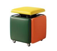 Otomana cuadrada de almacenamiento con ruedas 5 en 1, silla de cubo, taburete apilable, banco otomano de cuero para dormitorio y dormitorio (colorido grande)