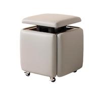 Otomana cuadrada de almacenamiento con ruedas, taburete 5 en 1, silla de cubo, banco apilable de cuero para dormitorio (gris, pequeño)