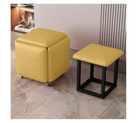 Otomana cuadrada moderna 5 en 1 con cojín curvado, reposapiés multiusos de 17.7 pulgadas, taburete amarillo que ahorra espacio para espacios pequeños, solución de asiento versátil