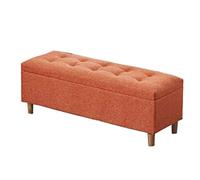 Otomana de almacenamiento con tapa con bisagras, patas de madera maciza, tela de lino, taburete de cama para el hogar, cambio de zapatos y almacenamiento masivo, sala de estar, sofá otomano