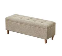 Otomana de almacenamiento con tapa con bisagras, patas de madera maciza, tela de lino, taburete de cama para dormitorio para cambio de zapatos y almacenamiento masivo, sala de estar, sofá otomano