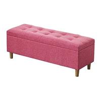 Otomana de almacenamiento con tapa con bisagras, patas de madera maciza, tela de lino, taburete de cama, asiento de sala de estar, cambiador de zapatos, taburete de almacenamiento masivo, organización