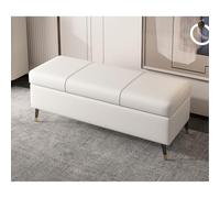 Otomana de piel sintética blanca, banco de almacenamiento extra largo para sala de estar y entrada, elegante reposapiés y banco de cama de piel sintética, puf versátil de piel (80 cm)