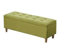Otomana grande de tela de lino verde con tapa con bisagras y patas de madera, asiento multifuncional para dormitorio, sala de estar y entrada, cambiador de zapatos y almacenamiento masivo, 90 cm