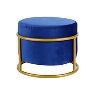 Otomana moderna de terciopelo con patas de metal, reposapiés redondo de altura ajustable para sala de estar, dormitorio, entrada, color azul, 28 x 28 x 25 cm