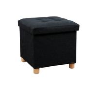 Otomana Plegable con Patas de Madera reposapiés de Lino Multifuncional con Espacio de Almacenamiento para Sala de Estar Dormitorio y Pasillo 38 x 38 x 40 cm (Negro)