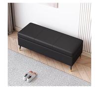 Otomana rectangular de almacenamiento de piel sintética tapizada al final de la cama, reposapiés, banco de entrada, sofá otomano grande con asiento y patas de metal (negro, 100 cm)