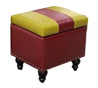 Otomana rectangular pequeña con almacenamiento, taburete de cuero con patas de madera, reposapiés moderno y taburete para sala de estar, oficina y sofá