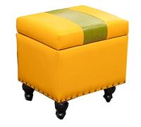 Otomana rectangular pequeña con almacenamiento, taburete de cuero con patas de madera, reposapiés moderno y taburete para sala de estar, oficina y sofá
