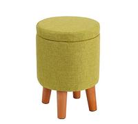 Otomana redonda de almacenamiento con patas de madera maciza, asiento de lino transpirable para sala de estar, dormitorio, habitación de los niños, caja de almacenamiento que ahorra espacio, color
