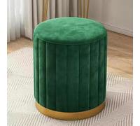 Otomana redonda de terciopelo con base chapada en oro, taburete tapizado para sala de estar, dormitorio o tienda, color verde oscuro, 13 x 16.5 pulgadas
