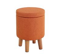 Otomana redonda moderna de almacenamiento con asiento de lino y patas de madera maciza, reposapiés que ahorra espacio para sala de estar, dormitorio o habitación de los niños, 32 x 32 cm, caja de
