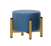 Otomana tapizada redonda moderna con patas de metal doradas, altura ajustable, extraíble, lavable, versátil taburete o reposapiés, tela de lino, 28 x 28 x 25 cm