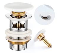 OTOmitra Tapón de Lavabo con Rebosadero, Pop-Up Válvula Desagüe, Universal Desague Lavabo Click Clack, Cubierta de Cerámica Blanca, Antiobstrucciones