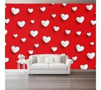 otomural Papel Pintado 3D Amor minimalismo romance Patrón - Rojo blanco Papel Tapiz Decorativo Moderno para Pared, Mural de Pared para 300 x 210 cm, Decoración del Hogar