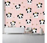 otomural Papel Pintado 3D Dibujos animados Lindo Panda Corona Patrón - Rosa Papel Tapiz Decorativo Moderno para Pared, Mural de Pared para 250 x 175 cm, Decoración del Hogar