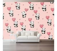 otomural Papel Pintado 3D Dibujos animados Panda Corazón Lunares Patrón - Vistoso Papel Tapiz Decorativo Moderno para Pared, Mural de Pared para 200 x 140 cm, Decoración del Hogar