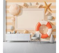 otomural Papel Pintado 3D Elementos marinos estrellas conchas marinas Patrón - Azul Papel Tapiz Decorativo Moderno para Pared, Mural de Pared para 250 x 175 cm, Decoración del Hogar