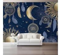 otomural Papel Pintado 3D Estilo bohemio atrapasueños estrellas y luna. Patrón - Azul Papel Tapiz Decorativo Moderno para Pared, Mural de Pared para 400 x 280 cm, Decoración del Hogar
