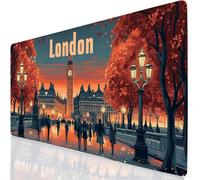 Otoño Alfombrilla Ratón XXL 600x400x3mm Mouse Pad Grande Gaming Londres Alfombrilla Escritorio, Precisión y Velocidad en Juegos, Antideslizante Mousepad para Ratón y Teclado, Jugadores, Regalo YG-618