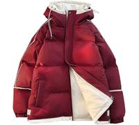 Otoño E Invierno De Las Mujeres Suelta Informal Esponjosa Comodidad Gruesa Chaqueta Con Capucha De Plumón De Moda Cálida De Moda Bloque De Color Chaqueta De Plumón A Prueba De Viento (Rojo,3XL)