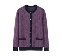 Otoño E Invierno Mamá Gorda Cuello Redondo Más Bolsillo De Un Solo Pecho Casual Suéter De Cachemira De Mujer Cárdigan De Punto Suéter,Lavanda,SG