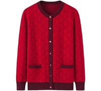 Otoño E Invierno Mamá Gorda Cuello Redondo Más Bolsillo De Un Solo Pecho Casual Suéter De Cachemira De Mujer Cárdigan De Punto Suéter,Rojo,4XL