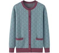 Otoño E Invierno Mamá Gorda Cuello Redondo Más Bolsillo De Un Solo Pecho Casual Suéter De Cachemira De Mujer Cárdigan De Punto Suéter,Azul,XL