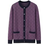 Otoño E Invierno Mamá Gorda Cuello Redondo Más Bolsillo De Un Solo Pecho Casual Suéter De Cachemira De Mujer Cárdigan De Punto Suéter,Lavanda,3XL