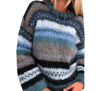 OtoñO E Invierno Moda Mujer SuéTer ArcoíRis Cuello Redondo Rayas Casual CáLido Tejido SuéTer Mujer